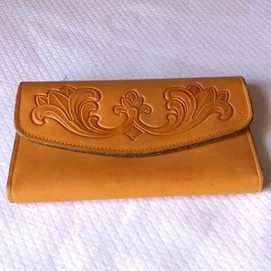 Baronet Ladies Wallet Camel color,Hand Tooled leather,sueded,soft.